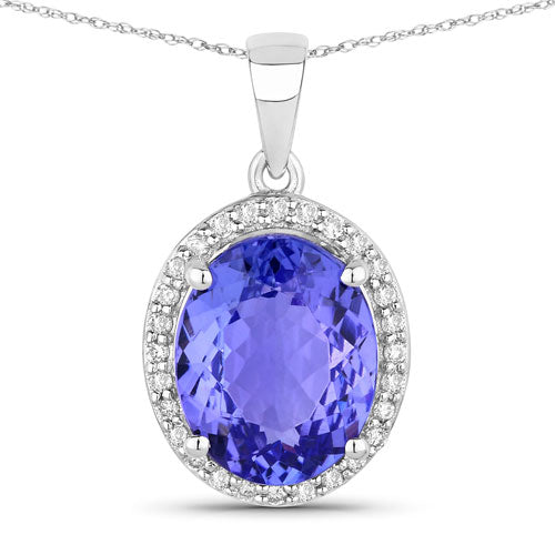 2.85 Carat Genuine Tanzanite and White Diamond 14K White Gold Pendant  DestGlow