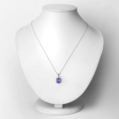 2.85 Carat Genuine Tanzanite and White Diamond 14K White Gold Pendant  DestGlow