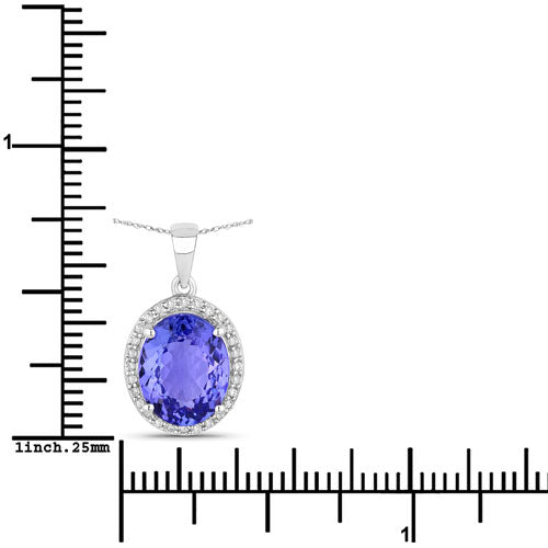 2.85 Carat Genuine Tanzanite and White Diamond 14K White Gold Pendant  DestGlow