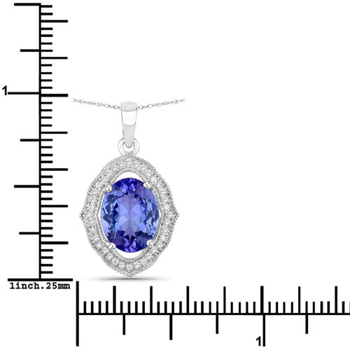 3.02 Carat Genuine Tanzanite and White Diamond 14K White Gold Pendant  DestGlow