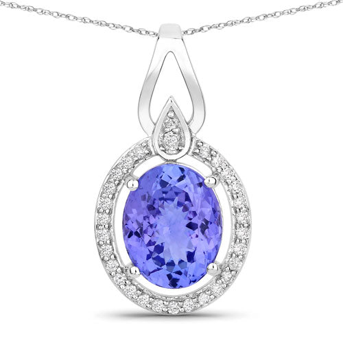 3.05 Carat Genuine Tanzanite and White Diamond 14K White Gold Pendant  DestGlow