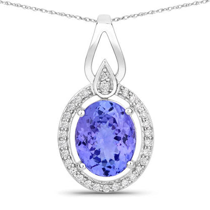 3.05 Carat Genuine Tanzanite and White Diamond 14K White Gold Pendant  DestGlow