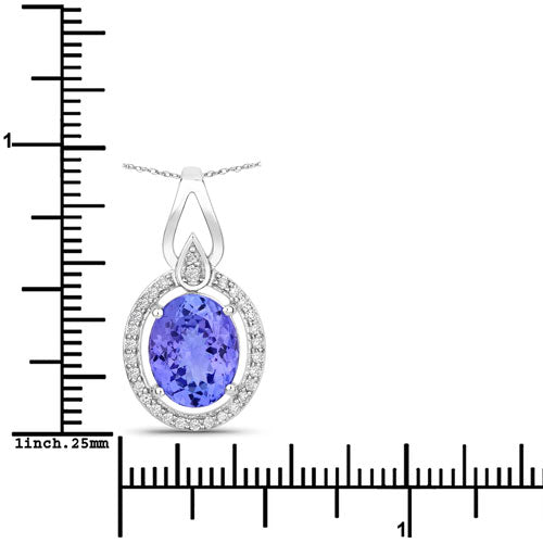 3.05 Carat Genuine Tanzanite and White Diamond 14K White Gold Pendant  DestGlow