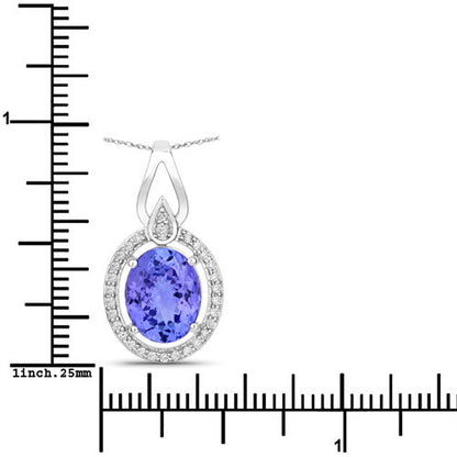 3.05 Carat Genuine Tanzanite and White Diamond 14K White Gold Pendant  DestGlow