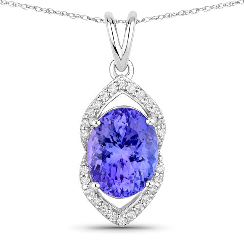 3.34 Carat Genuine Tanzanite and White Diamond 14K White Gold Pendant  DestGlow