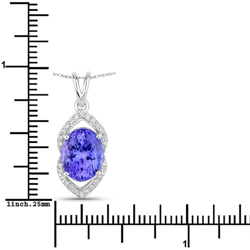 3.34 Carat Genuine Tanzanite and White Diamond 14K White Gold Pendant  DestGlow