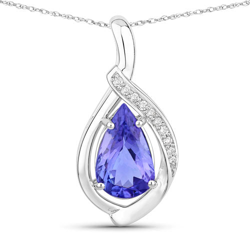 2.67 Carat Genuine Tanzanite and White Diamond 14K White Gold Pendant  DestGlow