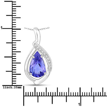 2.67 Carat Genuine Tanzanite and White Diamond 14K White Gold Pendant  DestGlow