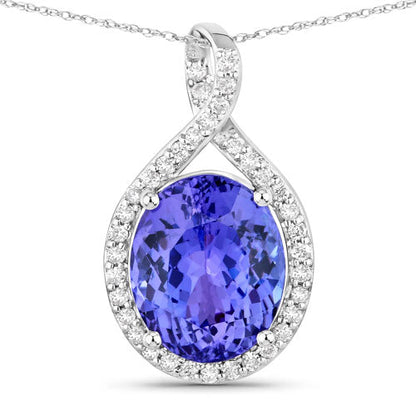 4.64 Carat Genuine Tanzanite and White Diamond 14K White Gold Pendant  DestGlow