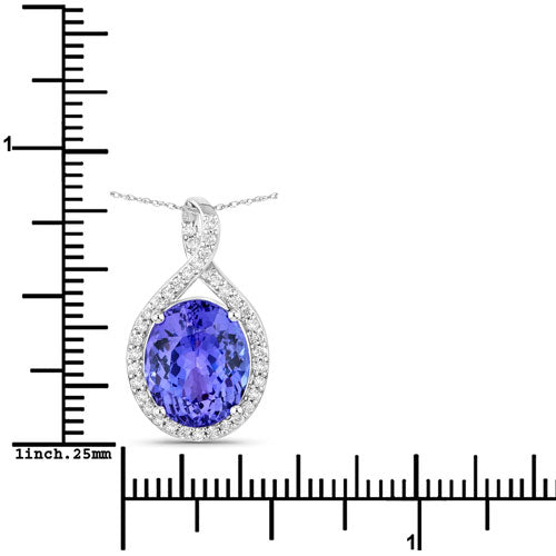 4.64 Carat Genuine Tanzanite and White Diamond 14K White Gold Pendant  DestGlow