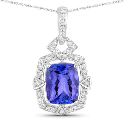 2.46 Carat Genuine Tanzanite and White Diamond 14K White Gold Pendant by Bids.com