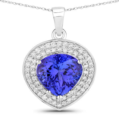 4.17 Carat Genuine Tanzanite and White Diamond 14K White Gold Pendant by Bids.com