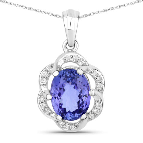 3.11 Carat Genuine Tanzanite and White Diamond 14K White Gold Pendant  DestGlow