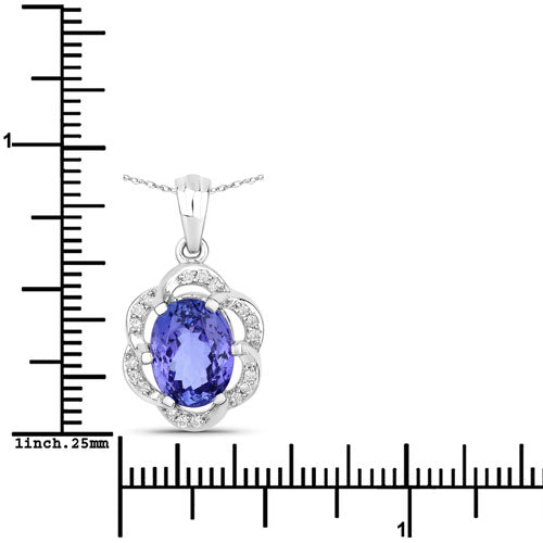 3.11 Carat Genuine Tanzanite and White Diamond 14K White Gold Pendant  DestGlow