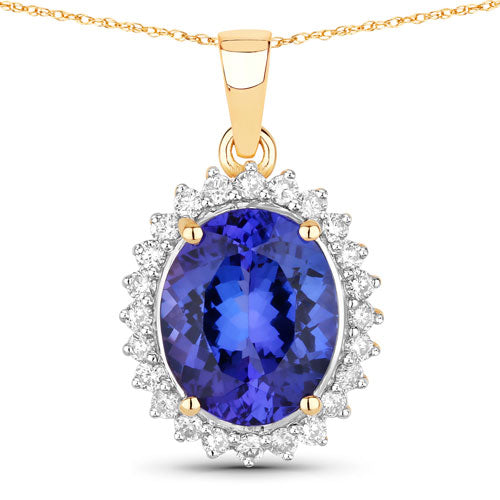 4.68 Carat Genuine Tanzanite and White Diamond 14K Yellow Gold Pendant by Bids.com