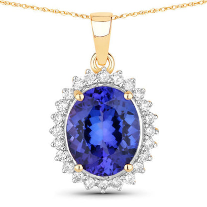 4.68 Carat Genuine Tanzanite and White Diamond 14K Yellow Gold Pendant by Bids.com