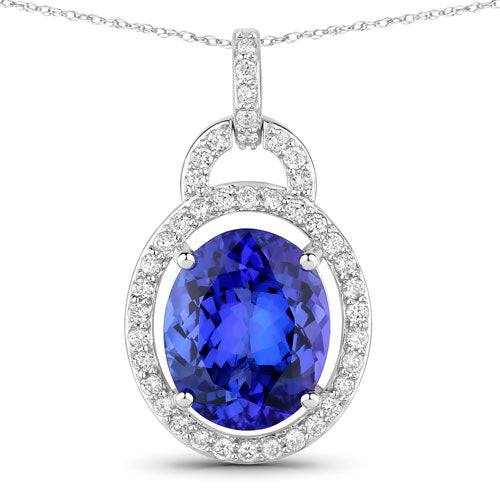 4.06 Carat Genuine Tanzanite and White Diamond 14K White Gold Pendant by Bids.com