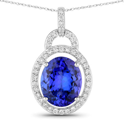 4.06 Carat Genuine Tanzanite and White Diamond 14K White Gold Pendant by Bids.com