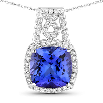 4.30 Carat Genuine Tanzanite and White Diamond 14K White Gold Pendant by Bids.com