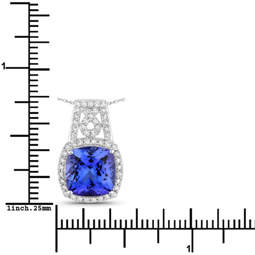 4.30 Carat Genuine Tanzanite and White Diamond 14K White Gold Pendant by Bids.com