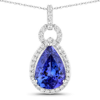3.49 Carat Genuine Tanzanite and White Diamond 14K White Gold Pendant by Bids.com
