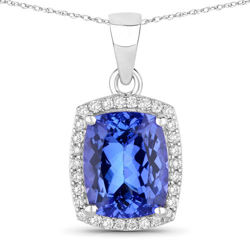 2.70 Carat Genuine Tanzanite and White Diamond 14K White Gold Pendant  DestGlow