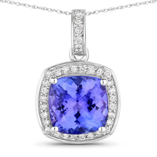 2.97 Carat Genuine Tanzanite and White Diamond 14K White Gold Pendant  DestGlow