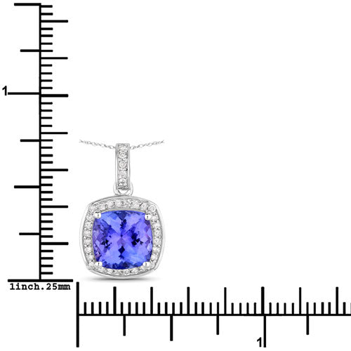 2.97 Carat Genuine Tanzanite and White Diamond 14K White Gold Pendant  DestGlow