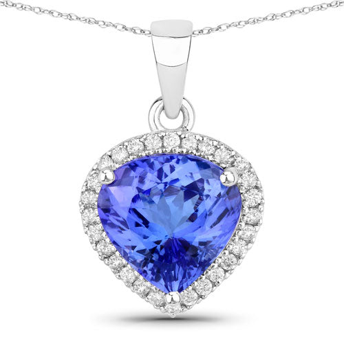 2.91 Carat Genuine Tanzanite and White Diamond 14K White Gold Pendant  DestGlow