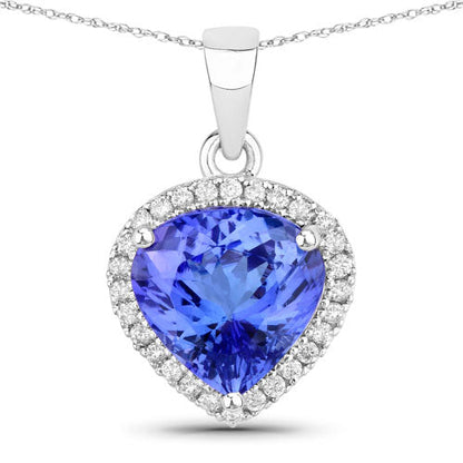 2.91 Carat Genuine Tanzanite and White Diamond 14K White Gold Pendant  DestGlow