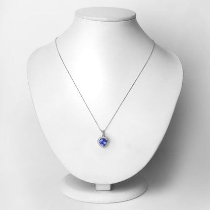 2.91 Carat Genuine Tanzanite and White Diamond 14K White Gold Pendant  DestGlow
