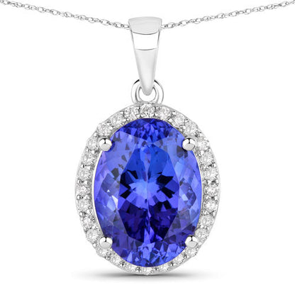 3.17 Carat Genuine Tanzanite and White Diamond 14K White Gold Pendant  DestGlow