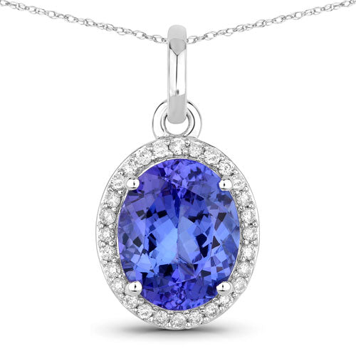 2.36 Carat Genuine Tanzanite and White Diamond 14K White Gold Pendant  DestGlow