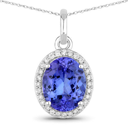 2.36 Carat Genuine Tanzanite and White Diamond 14K White Gold Pendant  DestGlow
