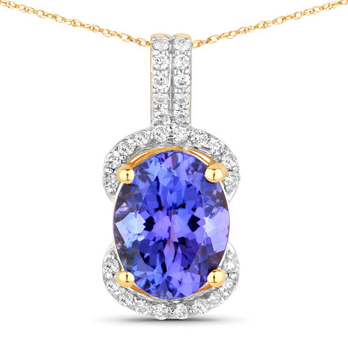 2.27 Carat Genuine Tanzanite and White Diamond 14K Yellow Gold Pendant  DestGlow