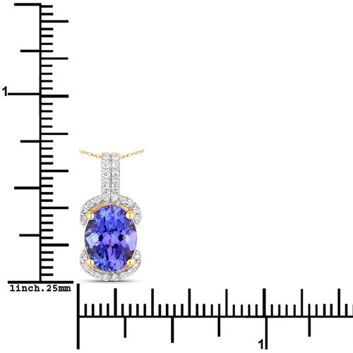 2.27 Carat Genuine Tanzanite and White Diamond 14K Yellow Gold Pendant  DestGlow
