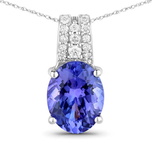 2.03 Carat Genuine Tanzanite and White Diamond 14K White Gold Pendant  DestGlow