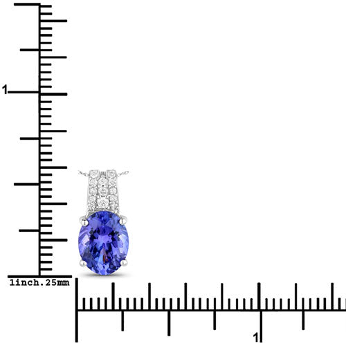 2.03 Carat Genuine Tanzanite and White Diamond 14K White Gold Pendant  DestGlow