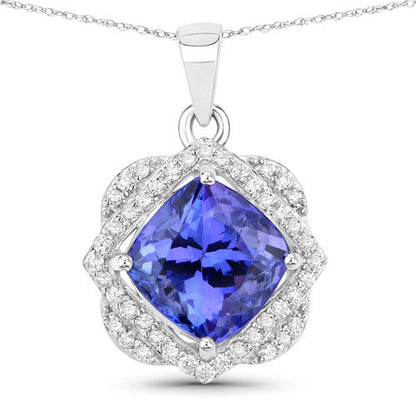 3.14 Carat Genuine Tanzanite and White Diamond 14K White Gold Pendant by Bids.com