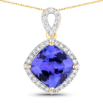 2.54 Carat Genuine Tanzanite and White Diamond 14K Yellow Gold Pendant by Bids.com