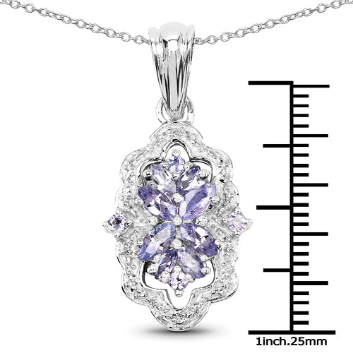 1.03 Carat Genuine Tanzanite &amp; White Topaz .925 Sterling Silver Pendant  DestGlow