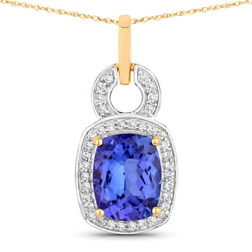 2.23 Carat Genuine Tanzanite and White Diamond 14K Yellow Gold Pendant by Bids.com