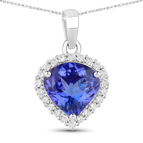 2.53 Carat Genuine Tanzanite and White Diamond 14K White Gold Pendant by Bids.com