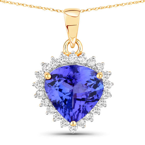 2.66 Carat Genuine Tanzanite and White Diamond 14K Yellow Gold Pendant by Bids.com