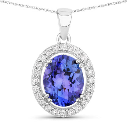 3.21 Carat Genuine Tanzanite and White Diamond 14K White Gold Pendant by Bids.com