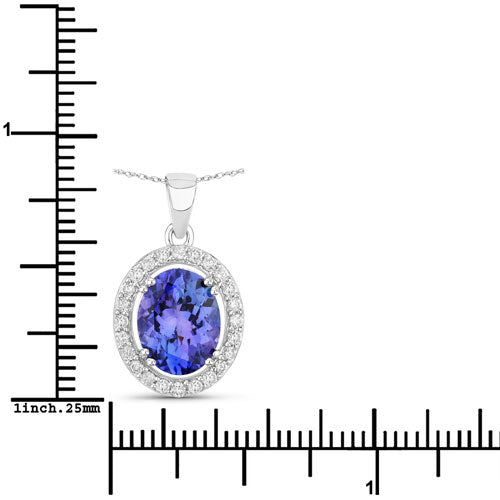 3.21 Carat Genuine Tanzanite and White Diamond 14K White Gold Pendant by Bids.com