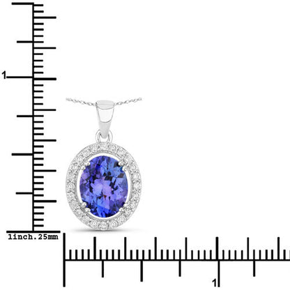 3.21 Carat Genuine Tanzanite and White Diamond 14K White Gold Pendant by Bids.com
