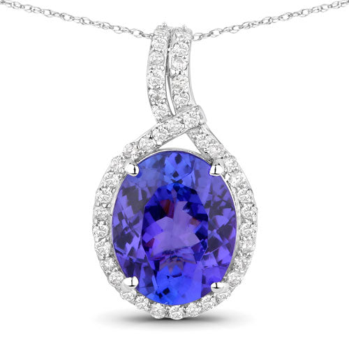 3.21 Carat Genuine Tanzanite and White Diamond 14K White Gold Pendant by Bids.com