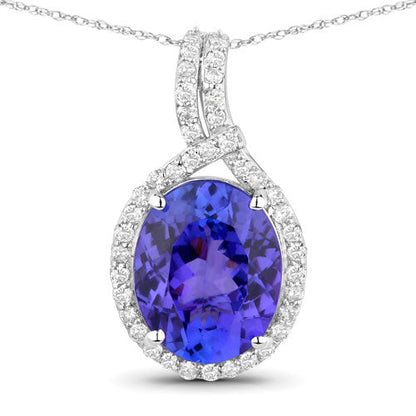 3.21 Carat Genuine Tanzanite and White Diamond 14K White Gold Pendant by Bids.com