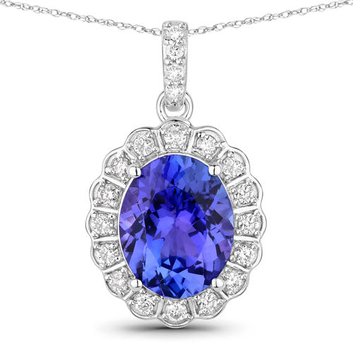 2.93 Carat Genuine Tanzanite and White Diamond 14K White Gold Pendant by Bids.com